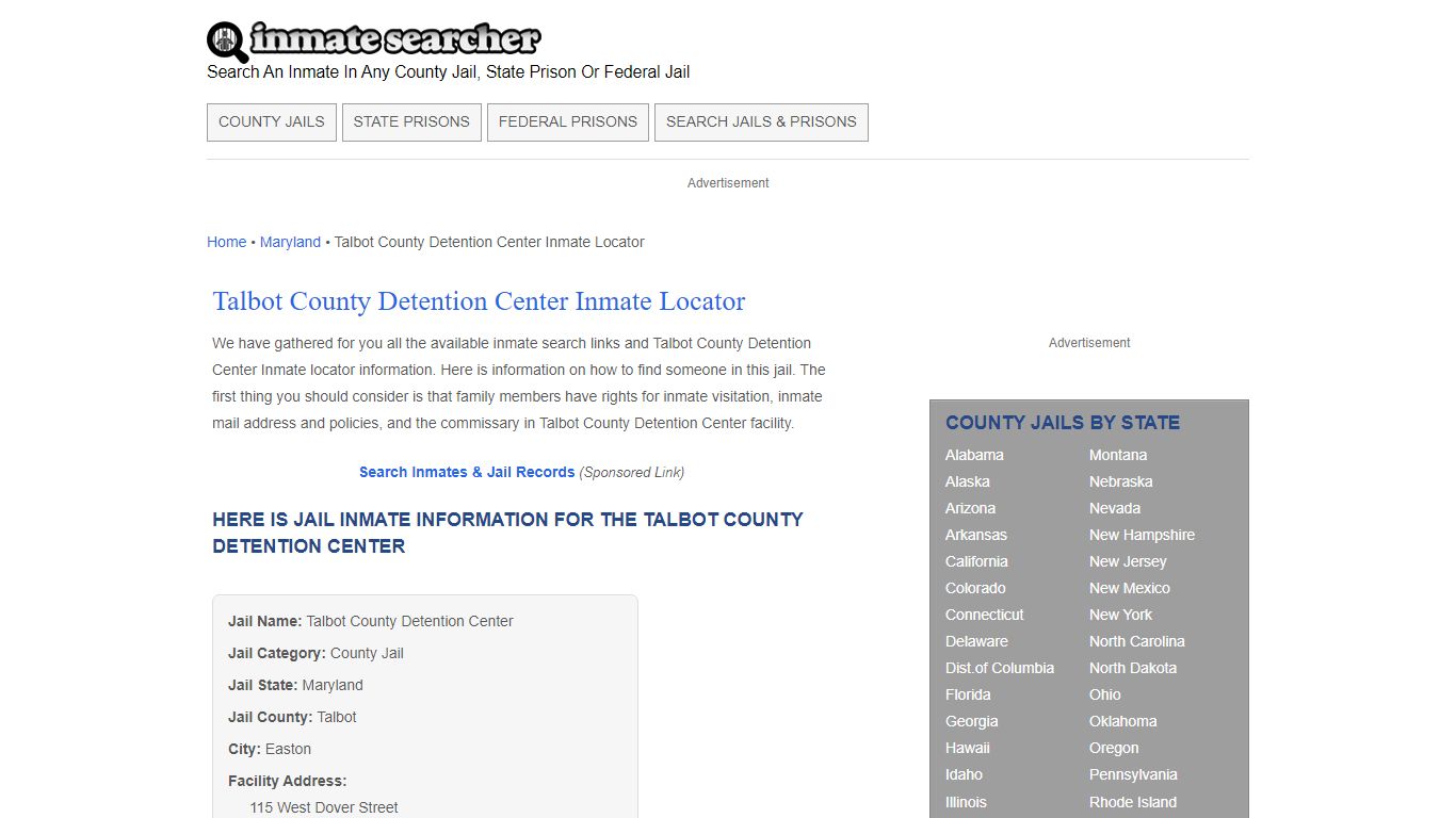 Talbot County Detention Center Inmate Locator